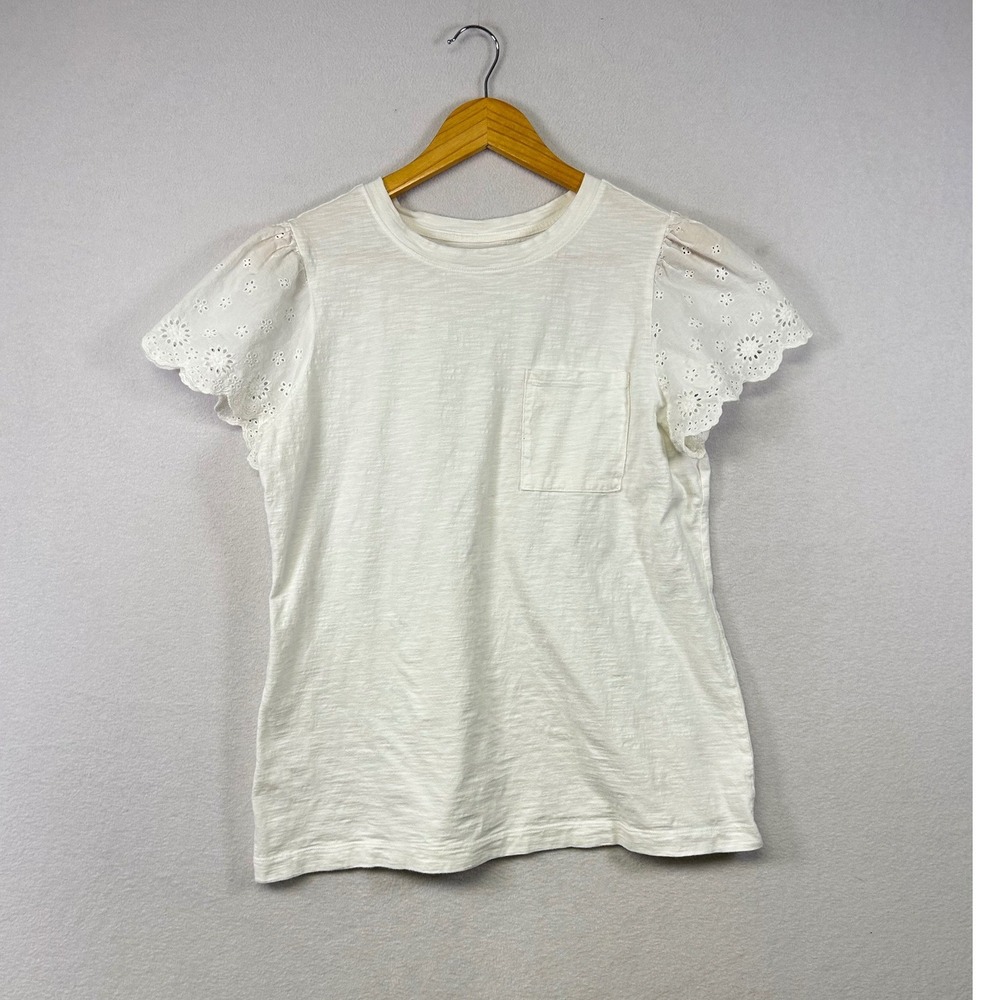 ST Johns Bay Womens White Eyelet‎ Sleeve Pocket T Shirt Size L 100% cotton